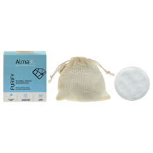 Wiederverwendbare Make-up-Entferner-Pads von Alma K für Damen – 8 Stück, 7 wiederverwendbare Pads, 1 Kulturbeutel aus Baumwollnetz