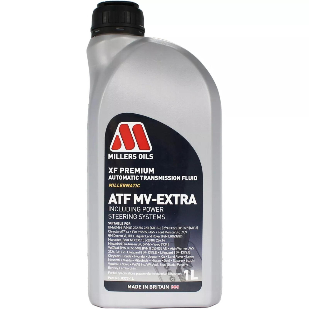 Millers Oils Xf Premium Atf Mv-Extra Automatic Transmission Gearbox Oil Fluid 1L 5024081837718