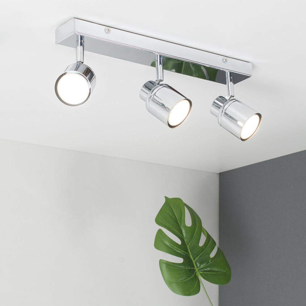 ValueLights Benton Chrome Spot IP44 3 Way Bar Ceiling Light & Warm LED