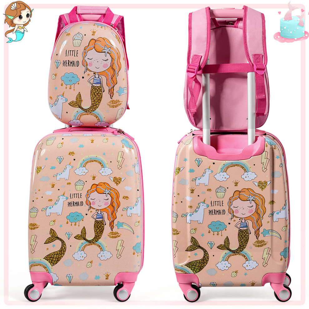 2 Pcs Kids Luggage Set 12 & 18 Children Carry-on Suitcase Set-Pink