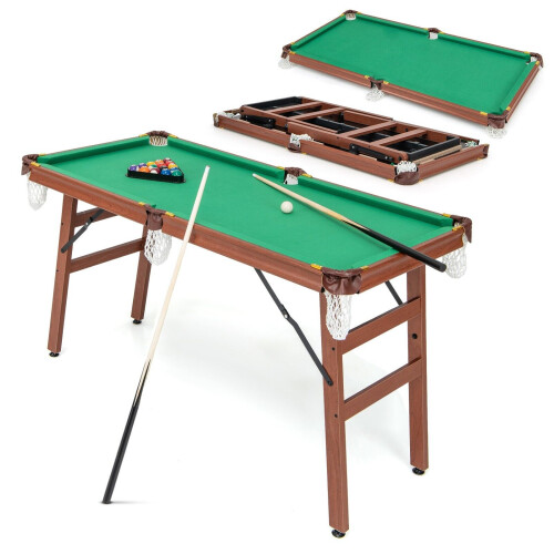 Costway Folding Pool Table Set Portable Billiards Table Game w/ Foldable Legs