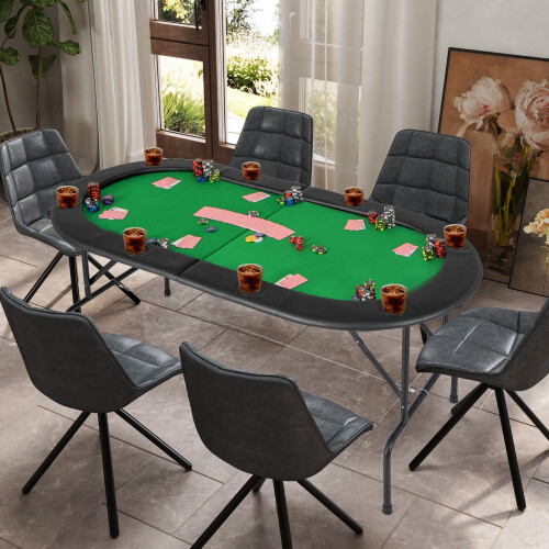 Costway 8 Players Poker Table Folding Cardboard Game Table w/8 Cup Holders-Green 2