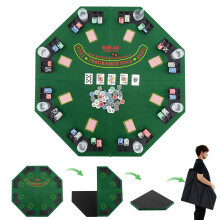 120cm 8-Player Foldable Poker Table Top w/Carrying Bag&Cup Holders-Green