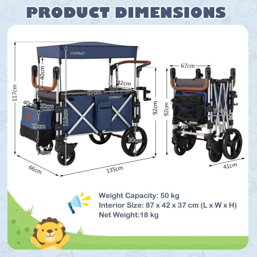 Costway Twin  Baby Double Stroller Wagon  Push Pull Stroller Wagon Adjustable Handle Bar 1