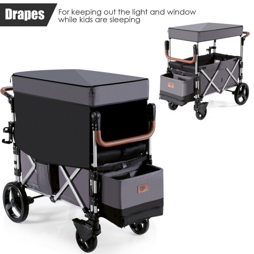 Costway Twin  Baby Double Stroller Wagon  Push Pull Stroller Wagon Adjustable Handle Bar 2