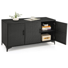 318 L Patio Wicker Storage Cabinet Deck Box w/Shelves-Black