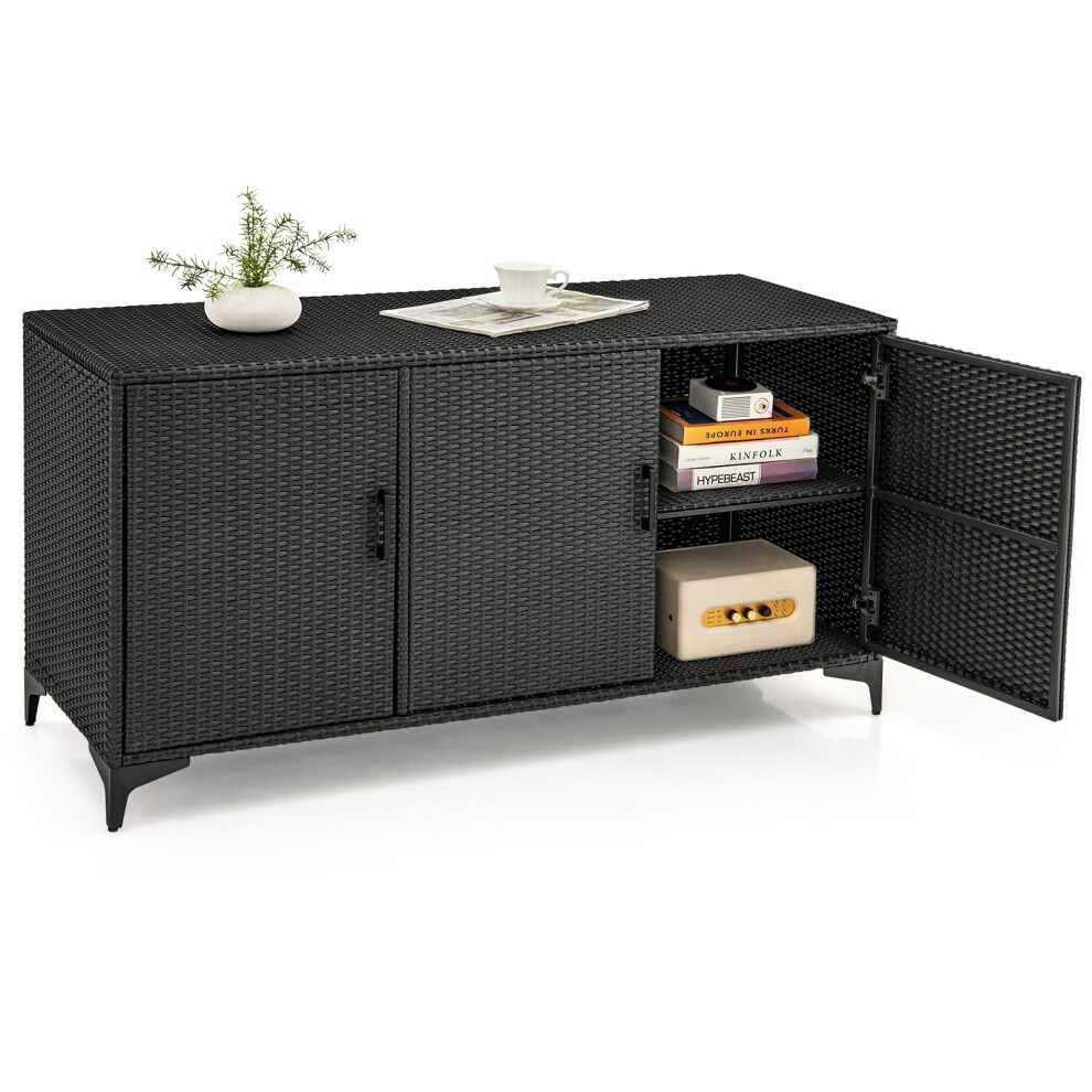 318 L Patio Wicker Storage Cabinet Deck Box w/Shelves-Black