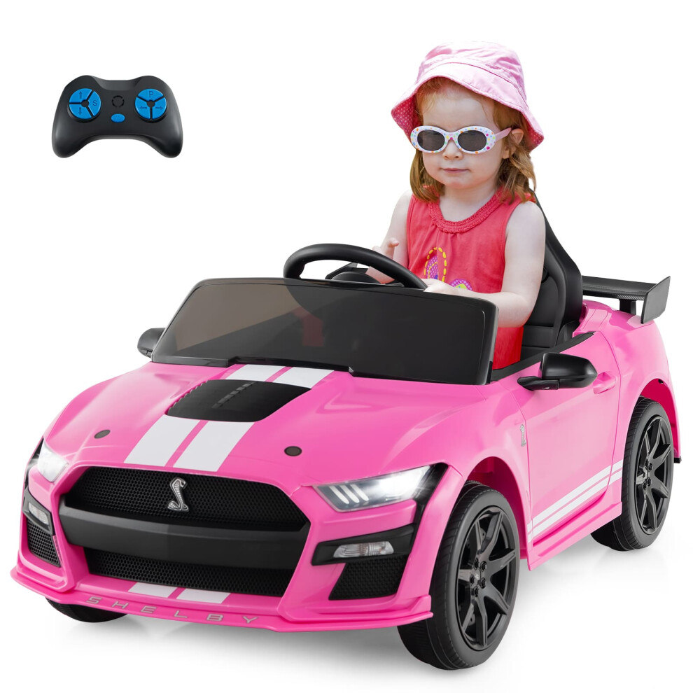 Costway 12V Licensed Ford Mustang Shelby Gt500 Kids Ride On Car- Pink