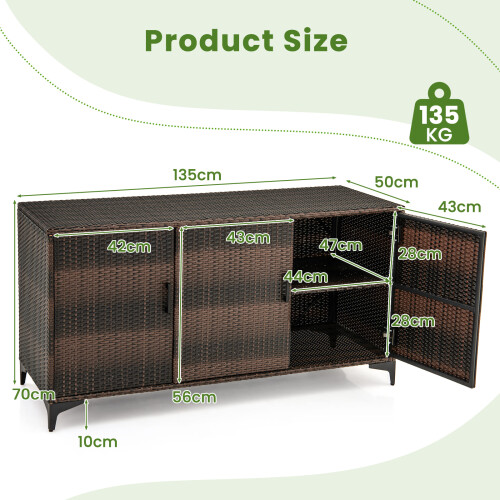 Costway 318 L Patio Wicker Storage Cabinet Deck Box w/Shelves-Coffee 1