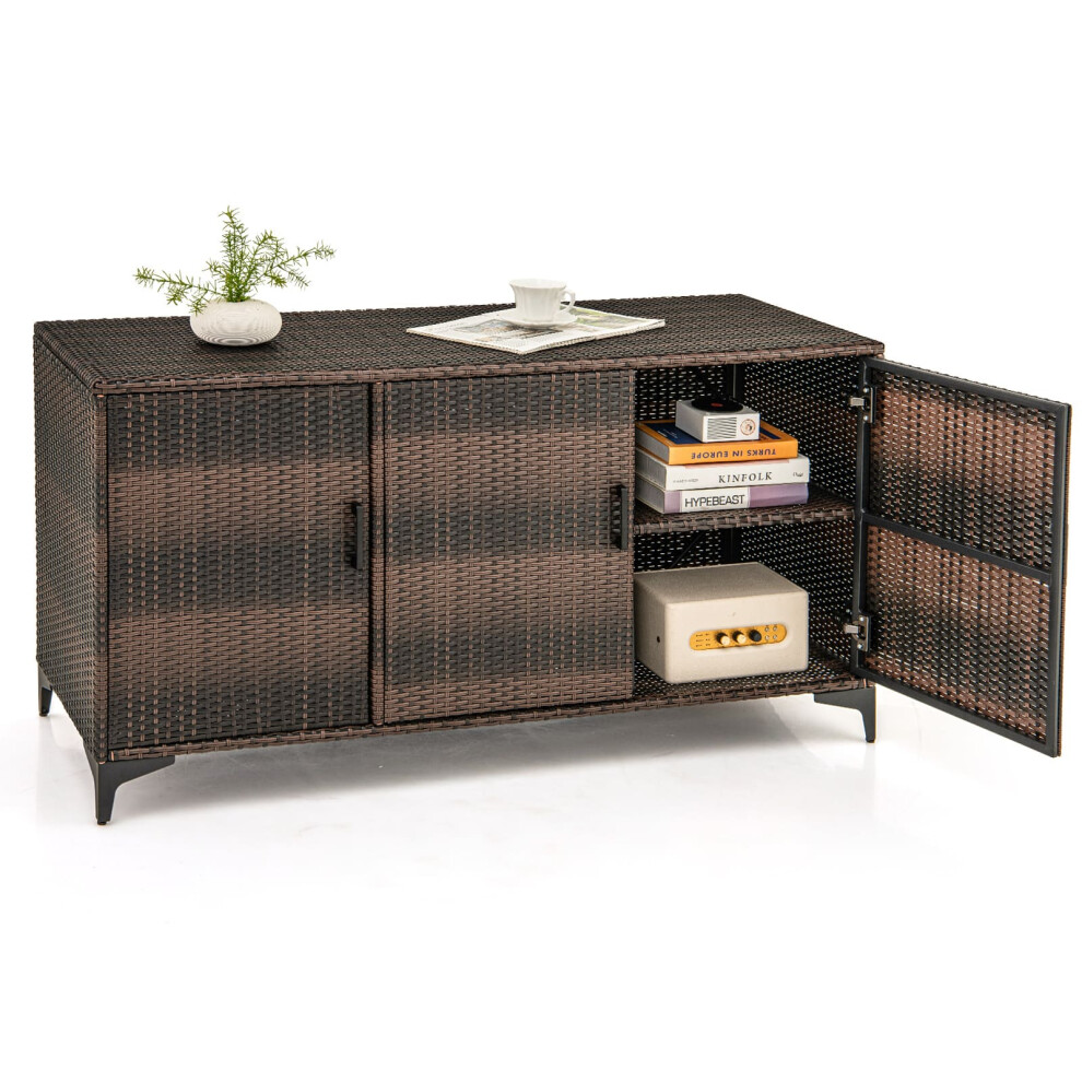 318 L Patio Wicker Storage Cabinet Deck Box w/Shelves-Coffee