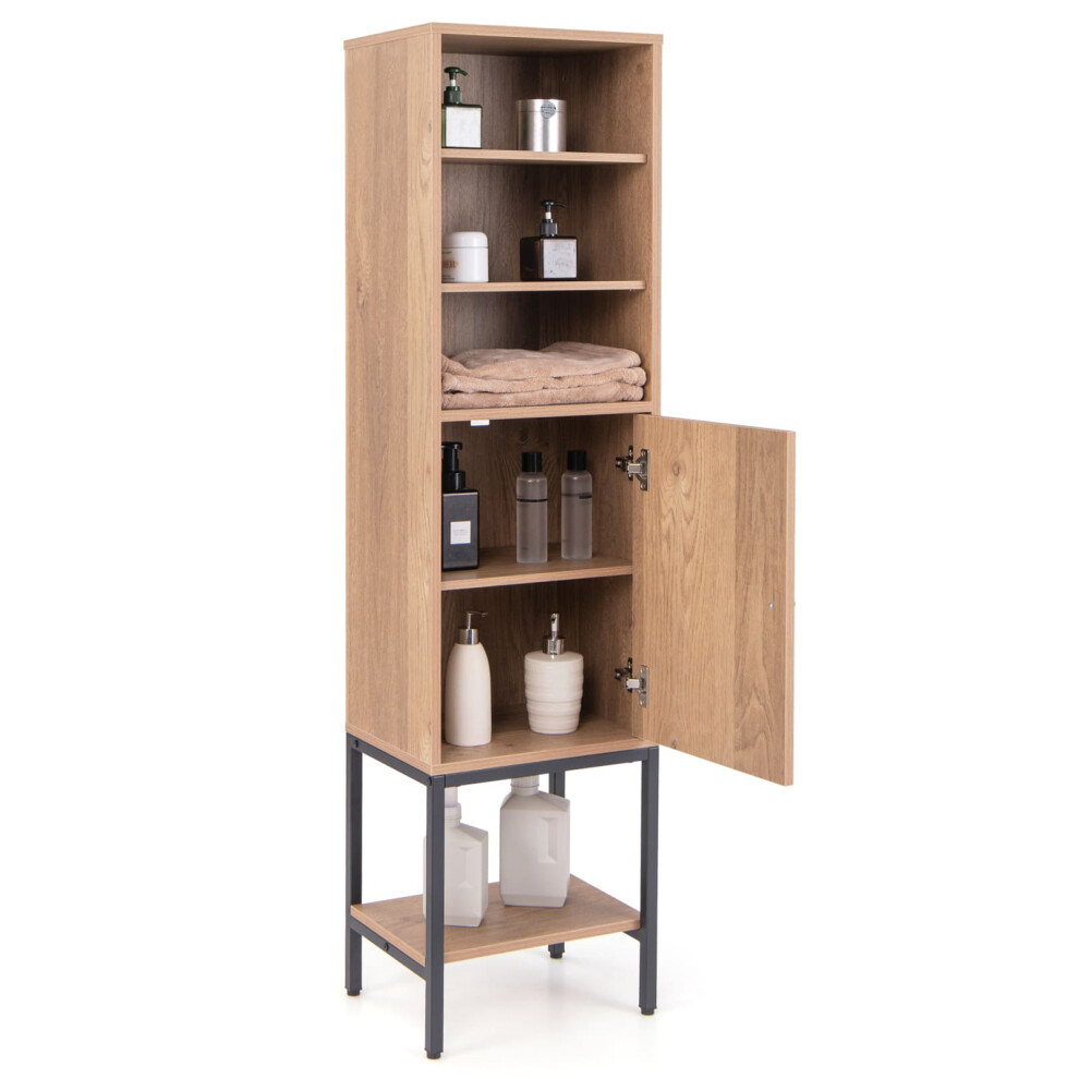 Tall Storage Cabinet Freestanding Cabinet w/Adjustable Shelf-Natural