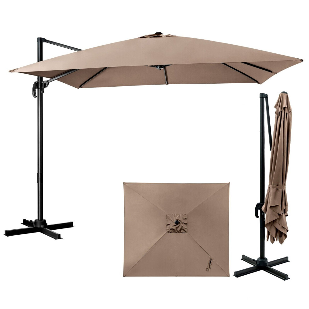 3m Garden Cantilever Parasol 3 Positions Adjustable Square Overhanging Umbrella