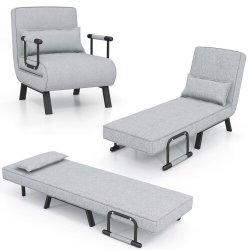 Costway Convertible Single Folding Sofa Bed Sleep Chair 6 Positions Adjustable Backrest 2