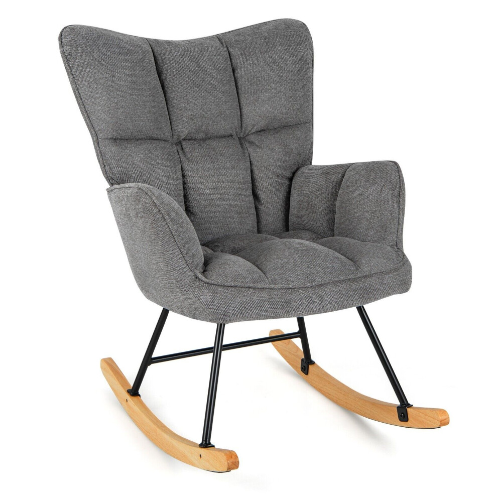 Modern Linen Rocking Accent Chair Upholstered Glider Rocker Armchair