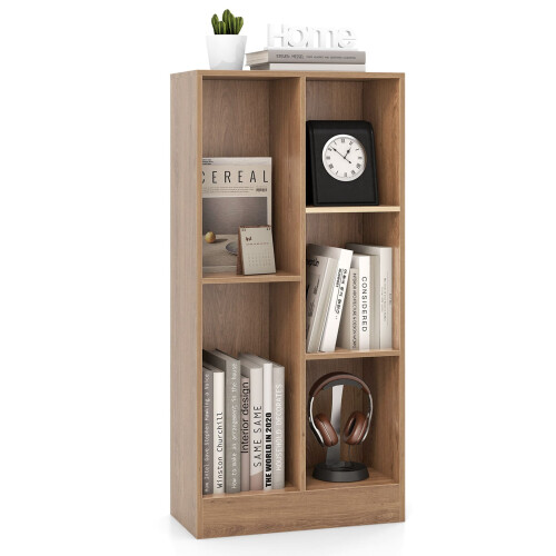Costway 5-Cube Bookshelf Office Bookcase w/Open Storage Compartments-Natural