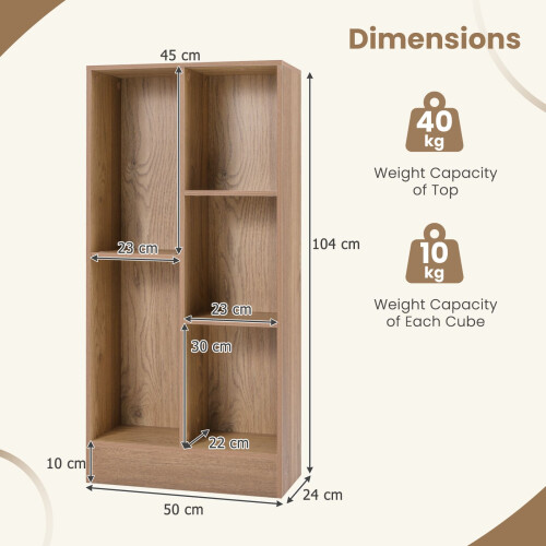 Costway 5-Cube Bookshelf Office Bookcase w/Open Storage Compartments-Natural 1