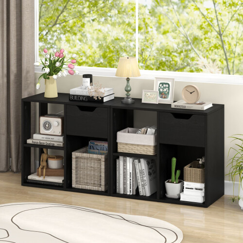 Costway 3-Cube Bookcase 2-tier Wooden Storage Shelf w/ Drawer 2