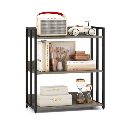 Costway 3-Tier Bookshelf Industrial Corner Bookcase w/ Adjustable Shelves