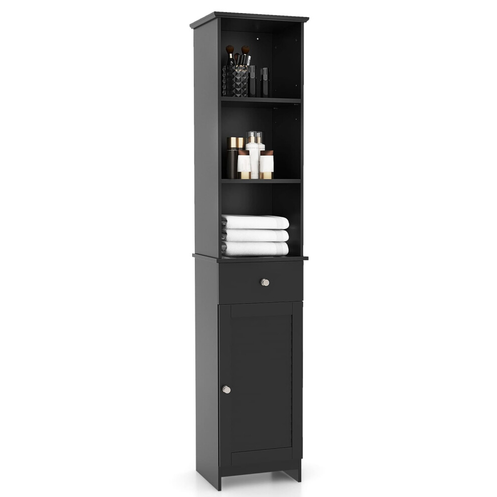Costway Freestanding Bathroom Storage Cabinet With 3 Open Shelves-Black