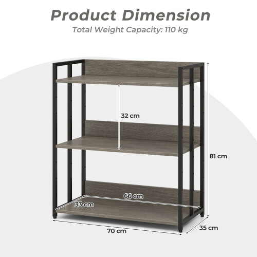 Costway 3-Tier Bookshelf Industrial Corner Bookcase w/ Adjustable Shelves 1