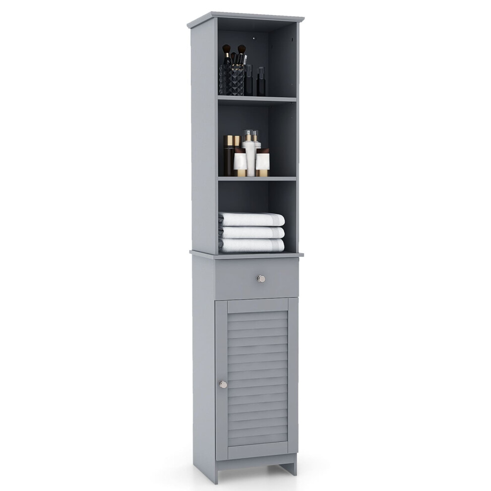 Freestanding Bathroom Storage Cabinet With 3 Open Shelves-Grey