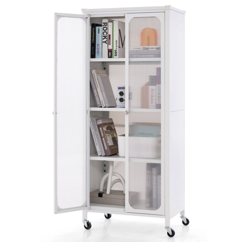 Storage Cabinet Mobile 2 Doors Food Pantry Cupboard Cabinet w/Adjustable Shelves