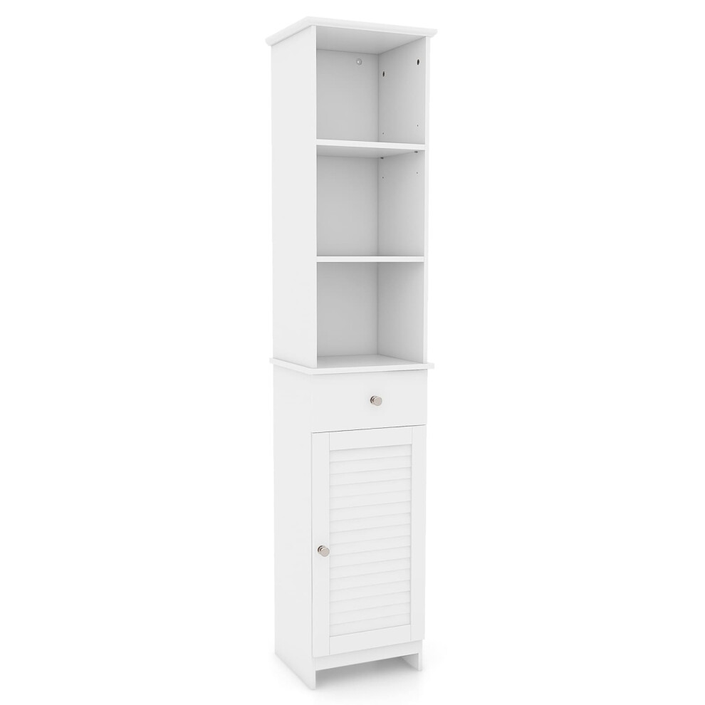 New Costway Freestanding Bathroom Storage Cabinet With 3 Open Shelves- White