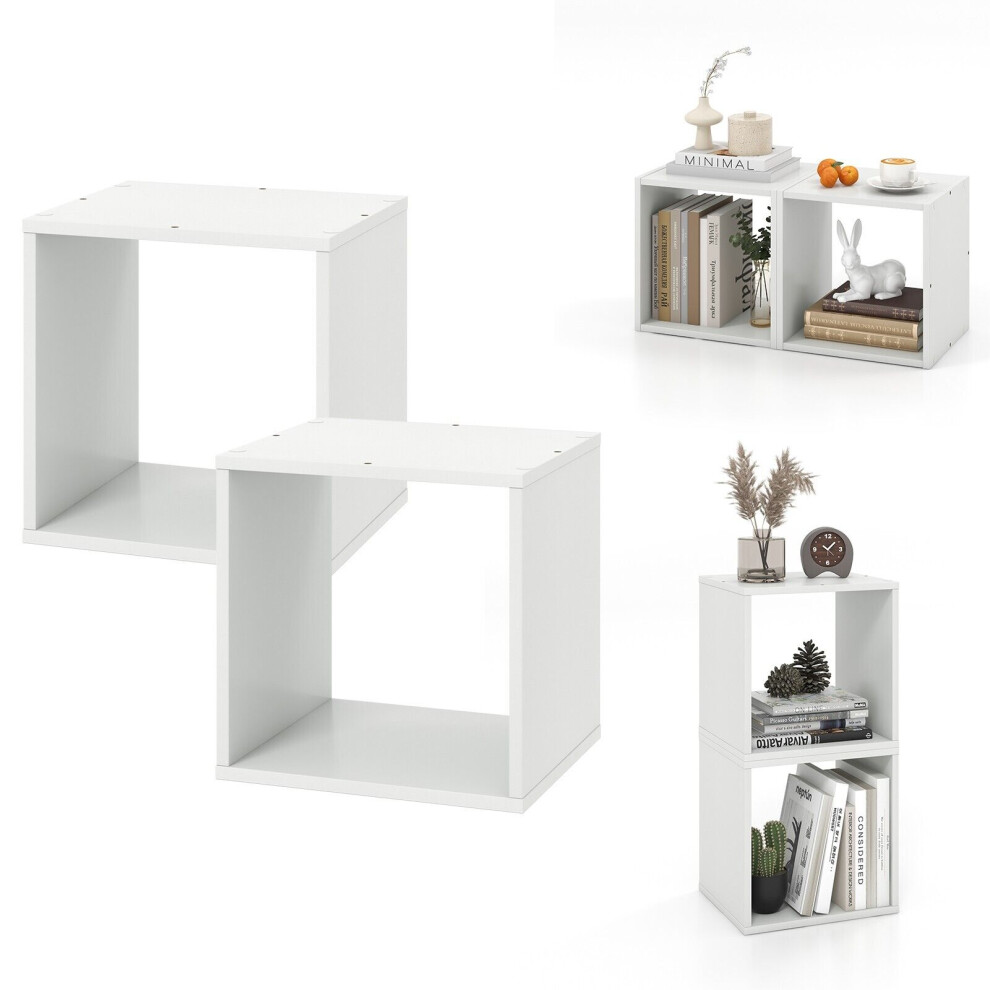 Set Of 2 Cube Storage Organizer Stackable Open Bookcase Display Rack Bookshelf