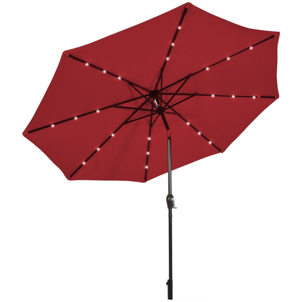 3m Garden Parasol 24 Solar Power LED Lights Patio Umbrella Tilt-Wine