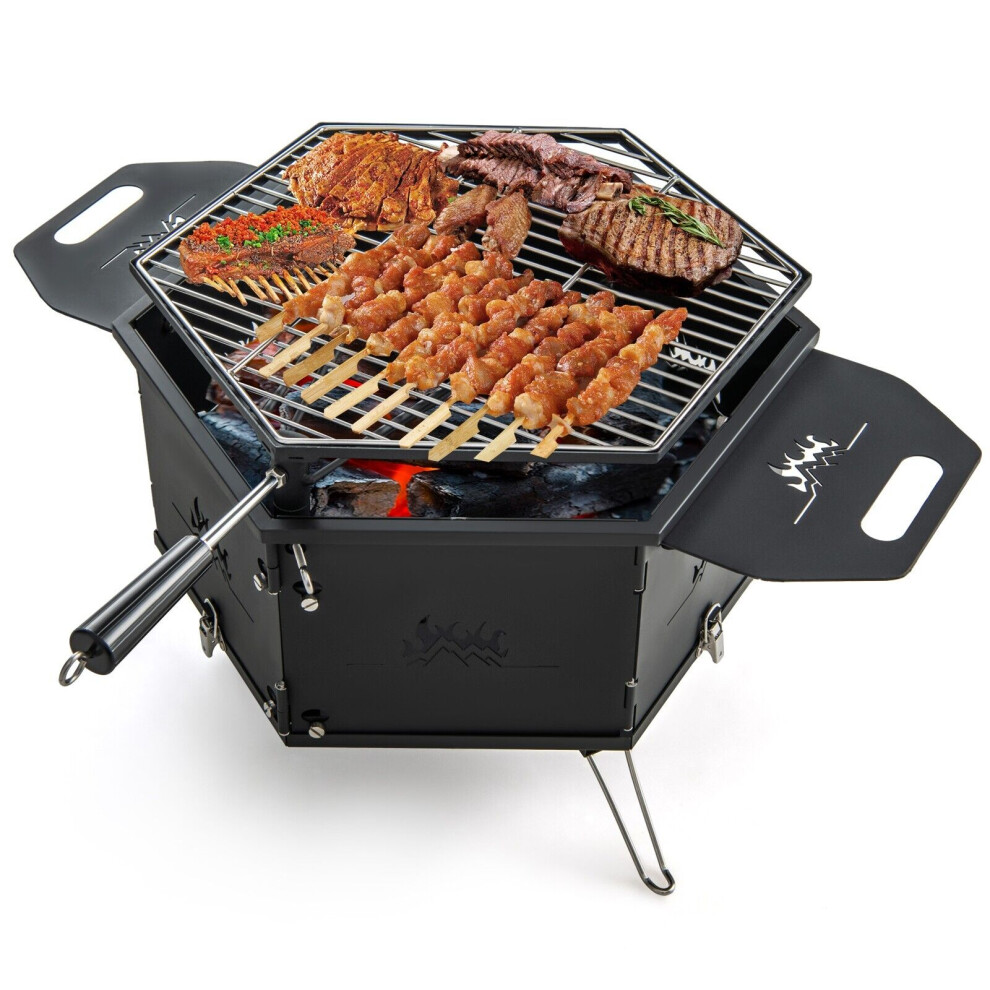 Portable Charcoal Grill Stove 360 Rotatable Outdoor Hibachi Grill Smoker