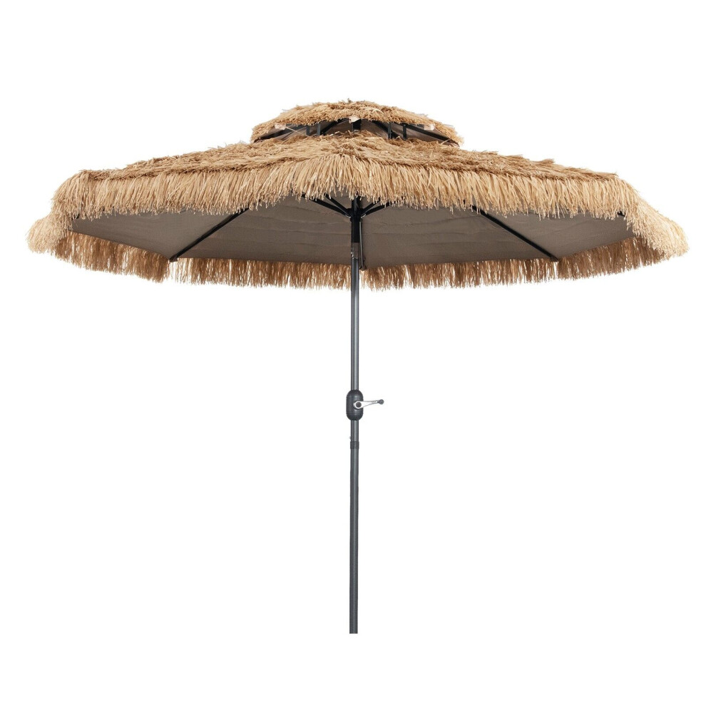 3M Hula Thatched Patio Tiki Umbrella Hawaiian Umbrella w/Manual Crank