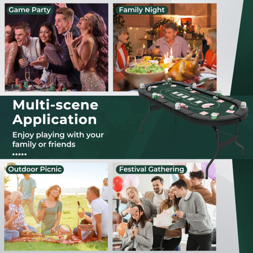 Costway Foldable Poker Table for 8 Players Portable Oval Card Board Game Table 2