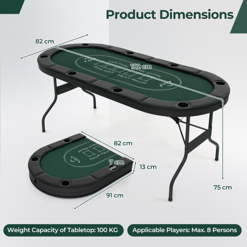 Costway Foldable Poker Table for 8 Players Portable Oval Card Board Game Table 1