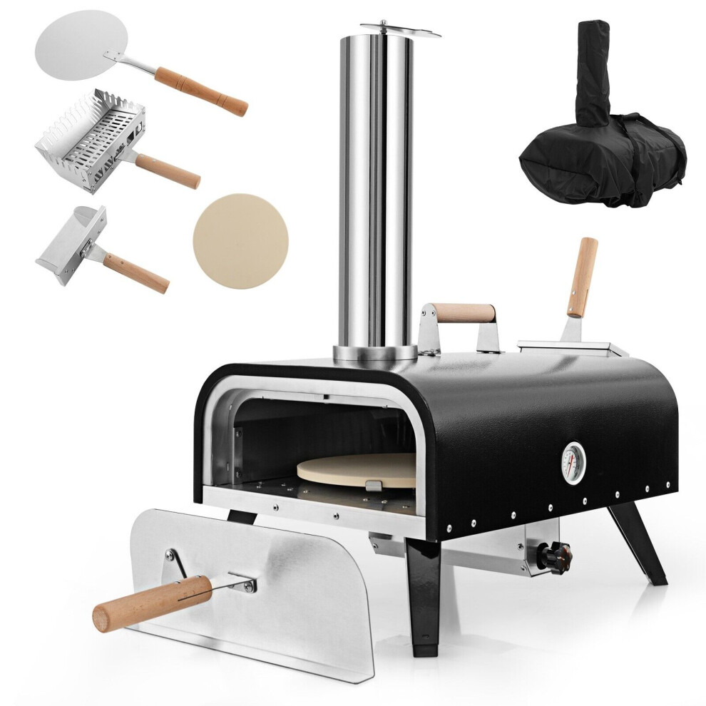 Portable Pizza Oven Outdoor Rotatable Pizza Oven w/ 30cm Pizza Stone