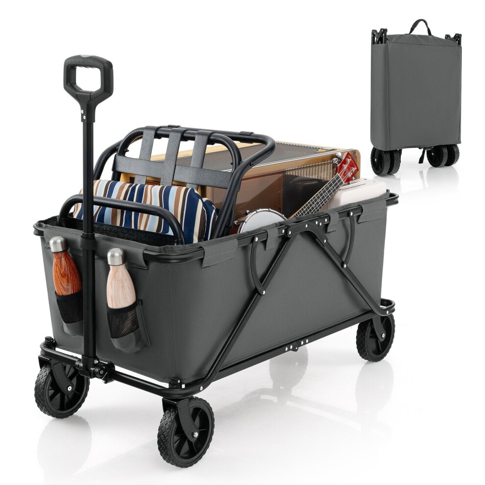 Collapsible Foldable Wagon Heavy-Duty Wagon Cart w/ Adjustable Handlebar