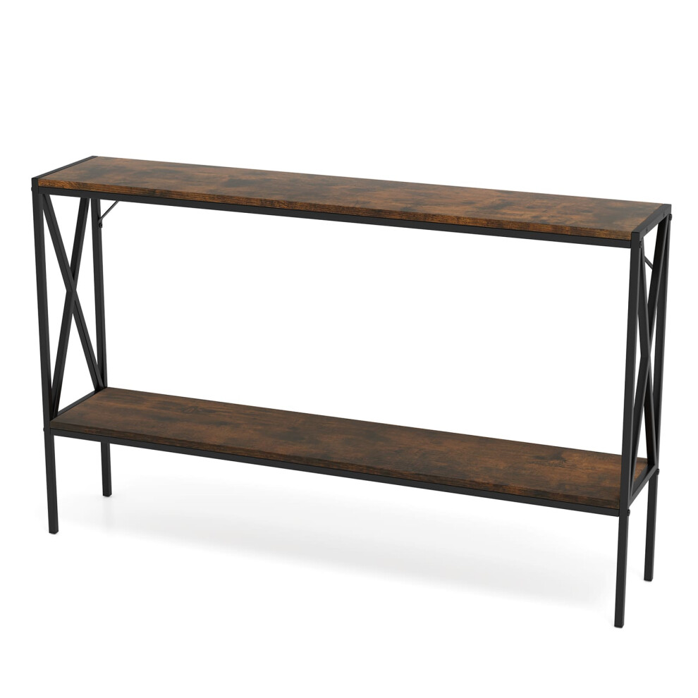 Industrial Console Table 2-Tier Narrow Sofa Table Behind Couch-Coffee