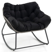Oversized Outdoor Rocking Egg Chair - Black PE Wicker, Thick Cushions, Stable Metal Frame