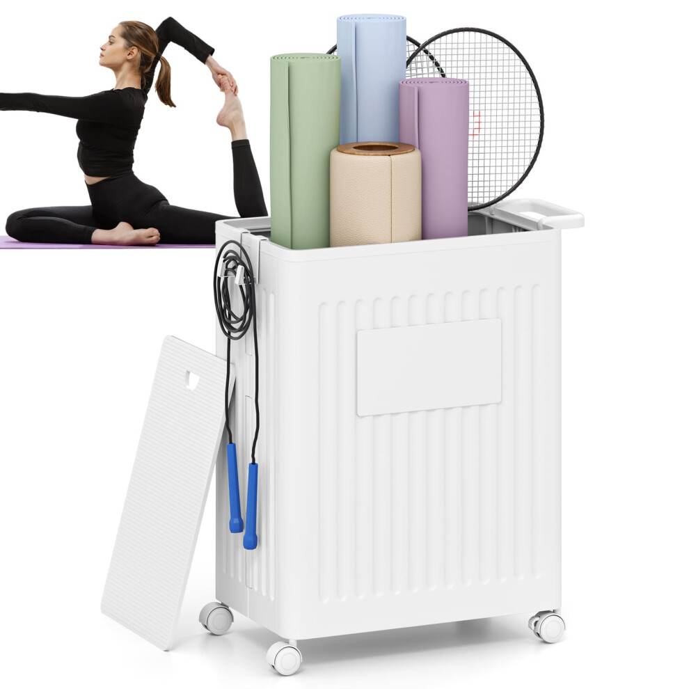 Rolling Yoga Mat Storage Basket Collapsible Laundry Hamper-White