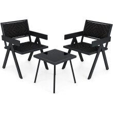 3 Pcs Patio PE Wicker Bistro Set Patio Table and Chairs Set-Mix Brown