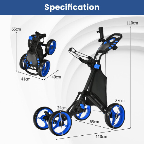 Costway Golf Push Pull Cart Lightweight Folding 4 Wheels Golf Push Cart-Blue 1