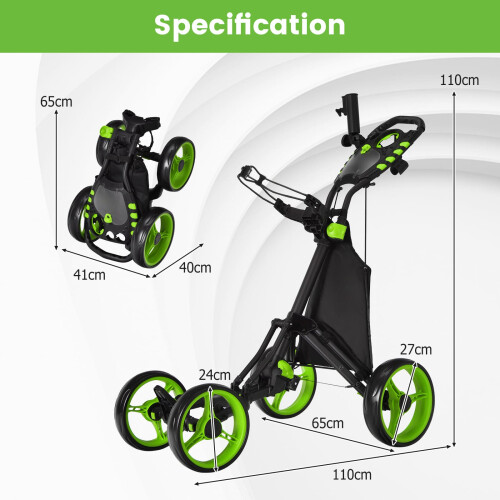 Costway Golf Push Pull Cart Lightweight Folding 4 Wheels Golf Push Cart-Green 1