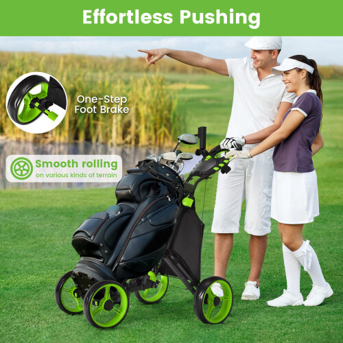 Costway Golf Push Pull Cart Lightweight Folding 4 Wheels Golf Push Cart-Green 2