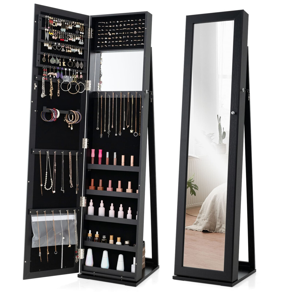 3-in-1 Jewelry Cabinet Full-Length Mirrored Jewelry Armoire-Black