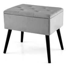 Upholstered Storage Ottoman Rectangular Velvet Flip Top Stool-Grey