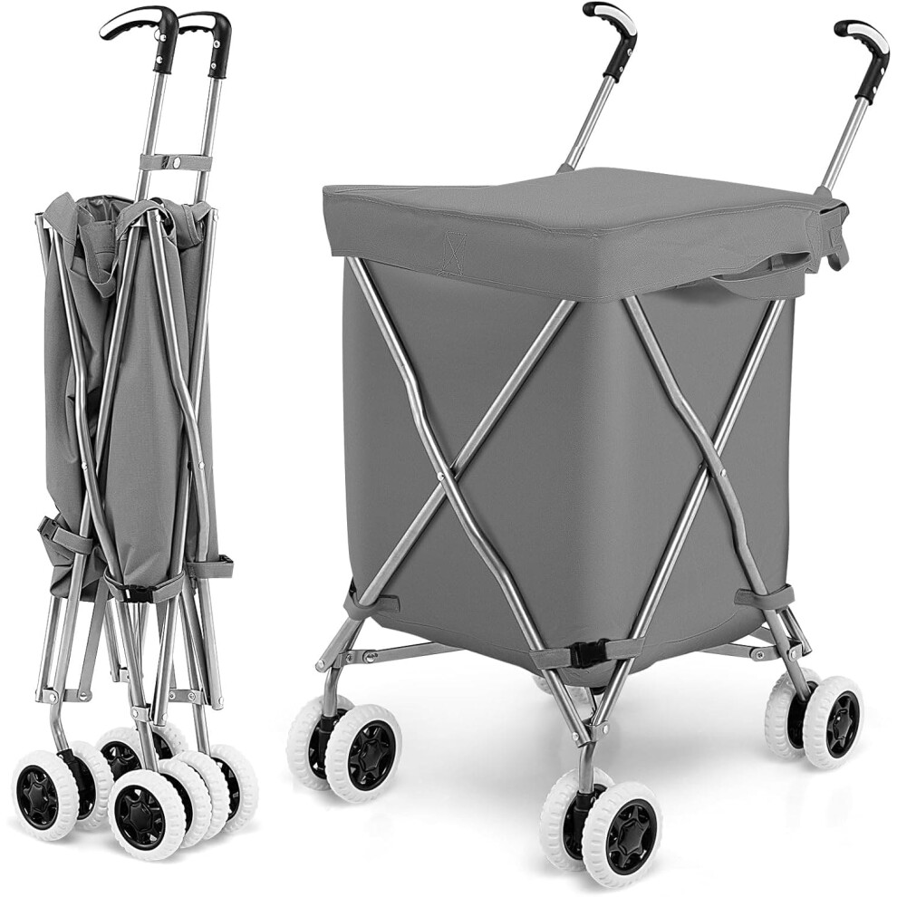 90L Folding Shopping Cart Grocery Lightweight Shipping Utility Cart-Grey