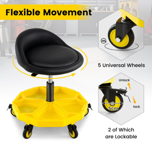 Casart Rolling Garage Stool 54-67cm Adjustable Rolling Mechanic Stool-Yellow 1