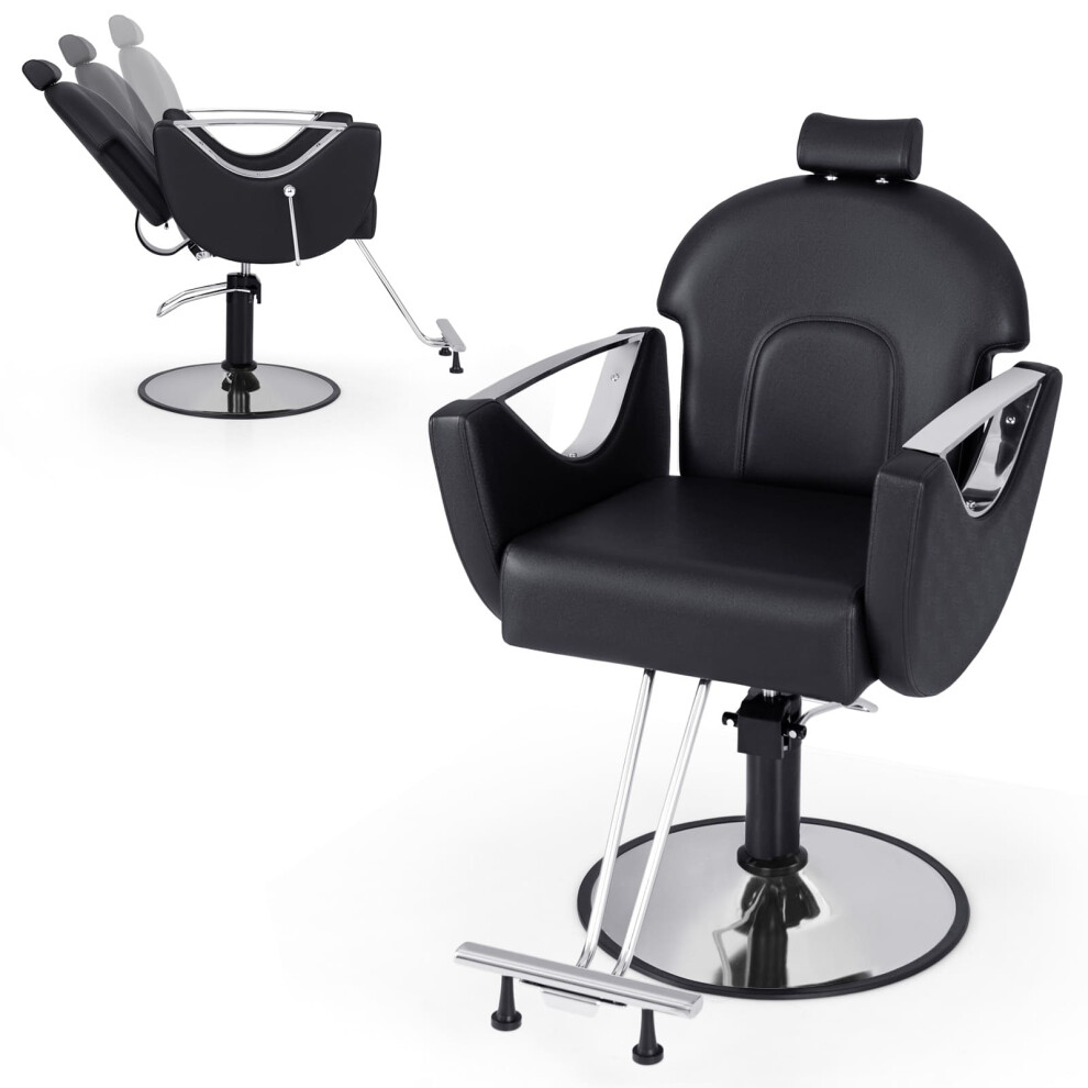 Casart Barber Chair Reclining Salon Chair 360Swivel Hair Styling Chair- Black