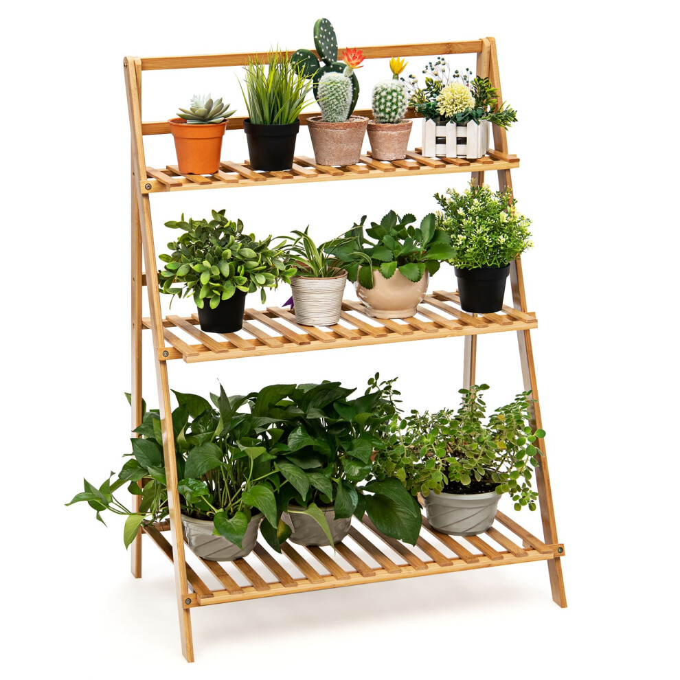 Folding Bamboo Plant Stand 3-tier Ladder Plants Holder Organizer