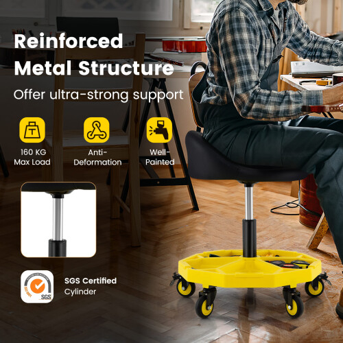 Casart Rolling Garage Stool 54-67cm Adjustable Rolling Mechanic Stool-Yellow 2