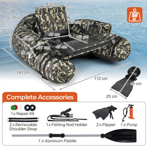 Casart Fishing Float Tube V-Shaped Inflatable Float Tube-Camouflage 1